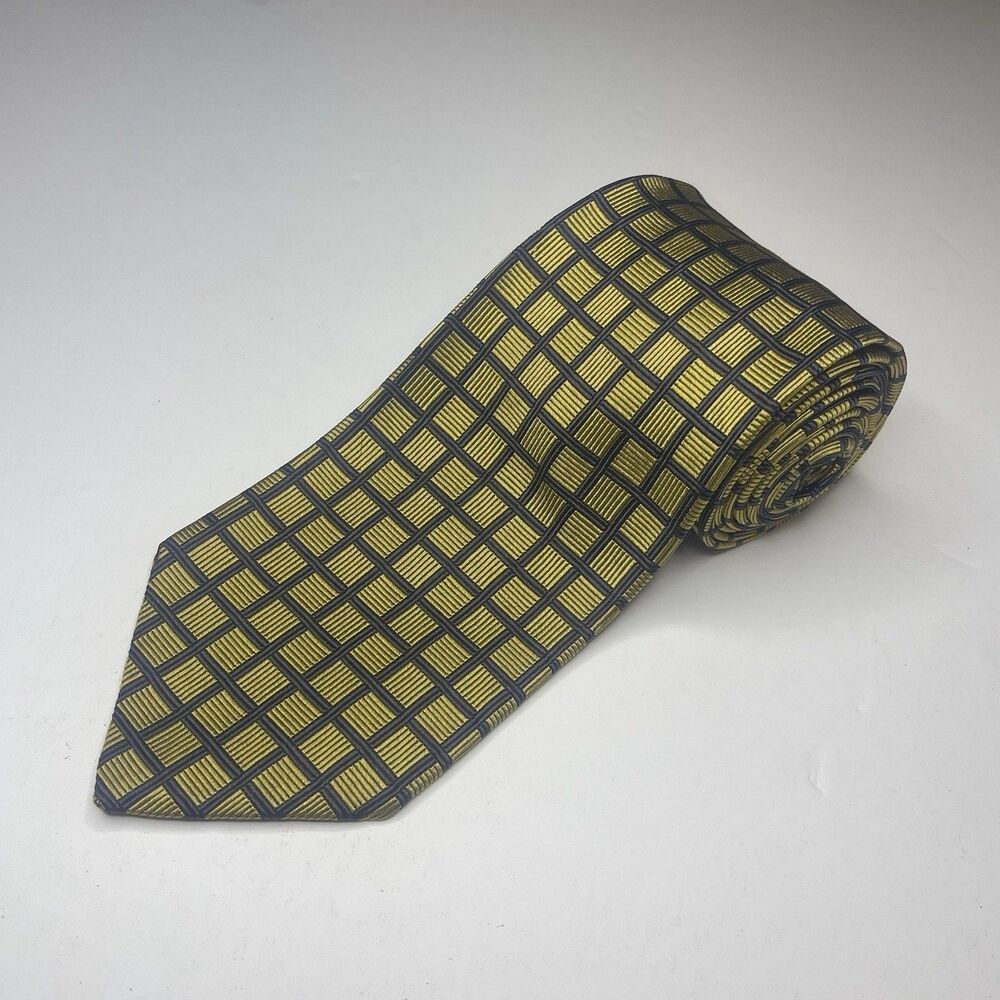 Brooks Brothers Makers Geometric Yellow Black REPP Silk Tie Vintage 1970/80s